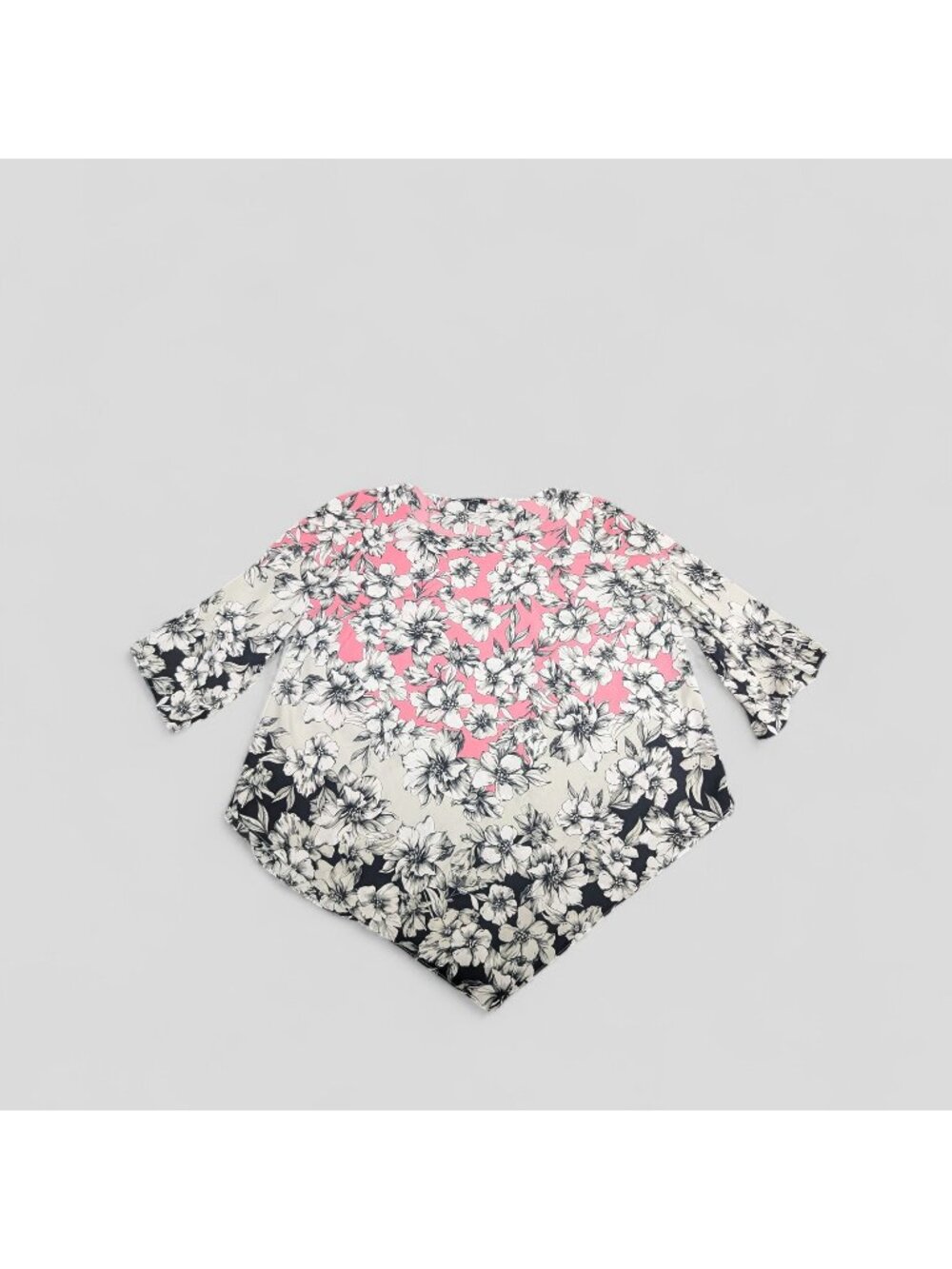 Alfani Blouse Womens 2X Pink Floral 3/4 Sleeve Handkerchief Hem Tunic Top